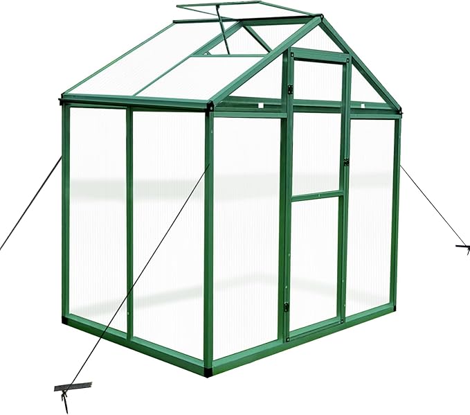 6x4 FT Outdoor Greenhouse, Polycarbonate Raised Base Greenhouses with Heavy-Duty Aluminum Walk-in Green House for Outdoor, Backyard, Patio (6x4 FT)