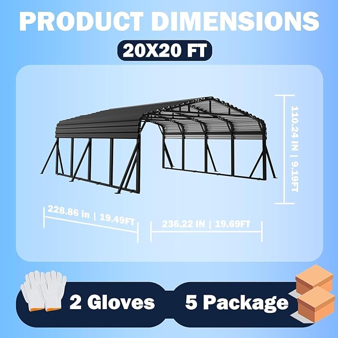 20X20 FT Metal Carport, Heavy Duty with Reinforced Galvanized Carports, Feature Weather Resistant Shelter Carport Canopy, Oversized Car Port for Boats, Cars, Trucks, and Tractors