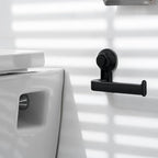 Suction Cup Toilet Paper Holder Wall Mount, Matte Black ABS Tissue Roll Dispenser, No-Drill Self-Adhesive Paper Towel Rack for Bathroom, Kitchen & Laundry Room with Strong Vacuum Grip