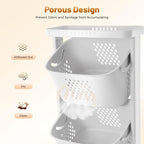 Rolling Laundry Hamper Cart With Wheels, 3 Tier White Laundry Baskets Clothes Hamper With Portable Storage Baskets Stackable Laundry Basket System Laundry Rooms 17x13x43in