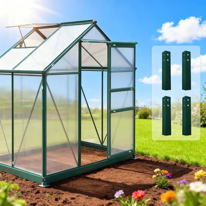 Aluminum Greenhouse with Polycarbonate Panels, Walk-in Garden Greenhouse for Outdoor Plant Growing, Durable Structure for Year-Round Gardening (Multi + Particle Board+MDF)