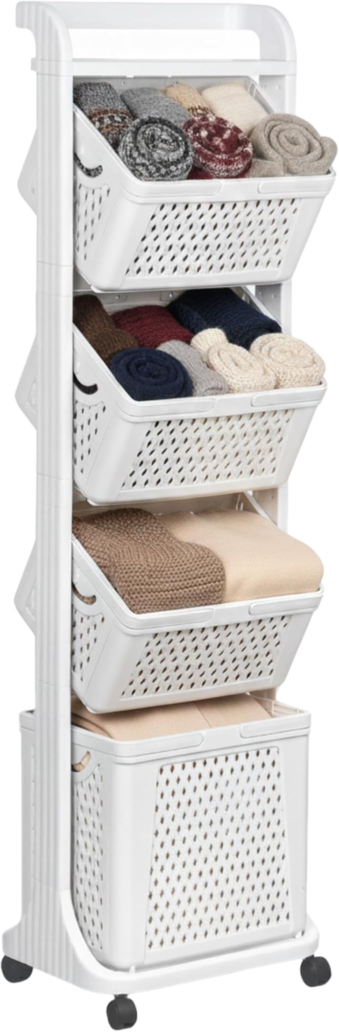 4 Tier Laundry Basket Organizer, 92L Vertical Laundry Hamper, Removable Rolling Sorter Baskets With Wheels for Small Space, Dorm, Bathroom, Bedroom