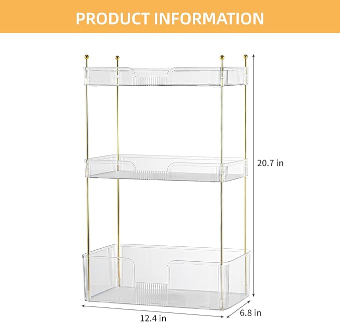 3 Tier Bathroom Organizer Countertop Makeup Perfume Tray Skincare Organizer for Bathroom Dresser Vanity (White)