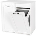 Tilt Out Laundry Sorter Cabinet with 2 Removable Liner Bags,Divided Laundry Hamper Cabinet with Semi-Circular Metal Handle and Barn Door for Space Saving (Style-02)