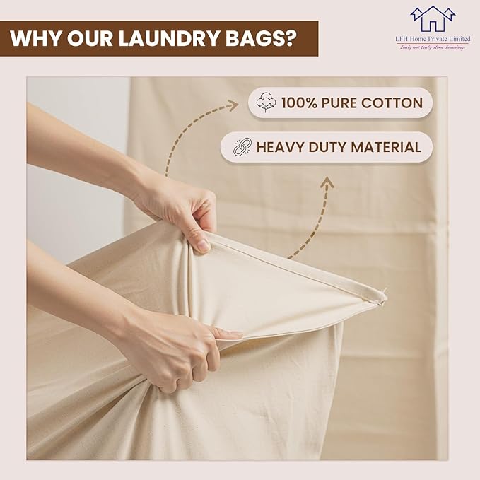 LFH Home Large Premium 100% Cotton Canvas Extra Large Laundry Bag with Drawstring and Handles Heavy Duty, Multi-Use, and Washable for Home, Travel, College or Storage 28x40 (Pack of 2)-Natural