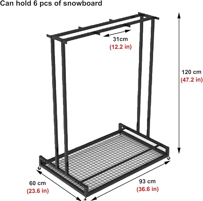 1 2 3 4 5 6 8 9 10 Pair Ski Storage Rack for Organize, Indoor Ski Board Stand for Garage/Basement/Shed, Floor Standing Longboard Carrier Wheels(Holds 6 pcs (3 Pair))