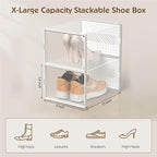 12 Packs Clear Plastic Shoebox With Magnetic Door, Large(13" × 9" × 5.6") Stackable Shoe Box Storage With Lids, Multifunctional Sneaker Containers, Toy Storage, Space-Saving Shoe Rack Black