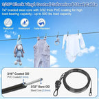 TooTaci 15ft Outdoor Clothesline Kit, 3/16" Black PVC Coated Wire Rope Portable Retractable Clothes Line Kit with Self-Locking Pulley, Screw Hook & Snap Hook for Camping, Backyard, RV, Travel