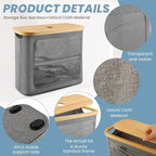 Extra Toilets Roll Storage for 12 Rolls, Toilet Paper Storage with Bamboo Lid, Collapsible Bathroom Toilets Papers Holder Organizer(Color:Grey)