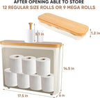 Anfly Bamboo Toilet Paper Storage Organizer with Lid - Holds 12 Mega Rolls, Countertop Bathroom Tissue Holder Cabinet, TP Storage Basket