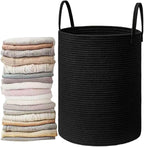 58L Cotton Rope Laundry Basket - Large Collapsible Storage Hamper with Handles Suitable for seasonal storage, toy storage, and a great gift for women (Black)