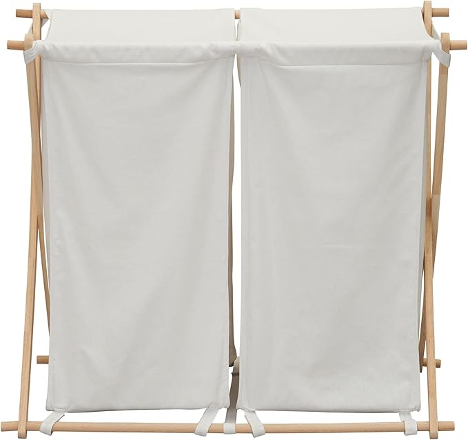 Household Essentials White Househod Essentials Double Laundry Hamper with Wood X Frame Large