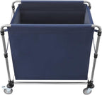 Commercial Laundry Cart with Wheels 220LBS Load Laundry Cart Rolling Laundry Basket with Removable Bag Foldable Laundry Sorter for Home, Hotel, Hospital (Blue)