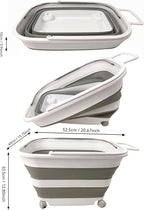 SAMMART 35L (9.24 Gallons) Collapsible Plastic Laundry Basket with Handle and Wheels - Foldable Pop Up Storage Container/Washing Tub - Space Saving (1, White/Grey)