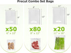 Bonsenkitchen Vacuum Sealer Bags, 20 Gallon 11" x 16"+ 80 Quart 8" x 12"+ 50 Pint 6" x 10", Commercial Grade, BPA Free, Food Sealer Bags for Vac Storage, Meal Prep or Sous Vide Cooking, VB15
