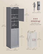 VASAGLE Tall Storage Cabinet, Storage Unit with Removable Laundry Basket, Compartment and Cabinet, for Bathroom, Living Room, 15.8 x 15.8 x 66.9 Inches, Dove Gray UBBC761G02