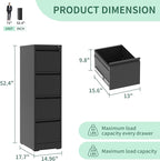 File Cabinet 4 Drawer with Lock, Vertical Filing Cabinets for Home Office, Metal Steel Storage Cabinet for Letter/Legal Size File, Assembly Required(Black)