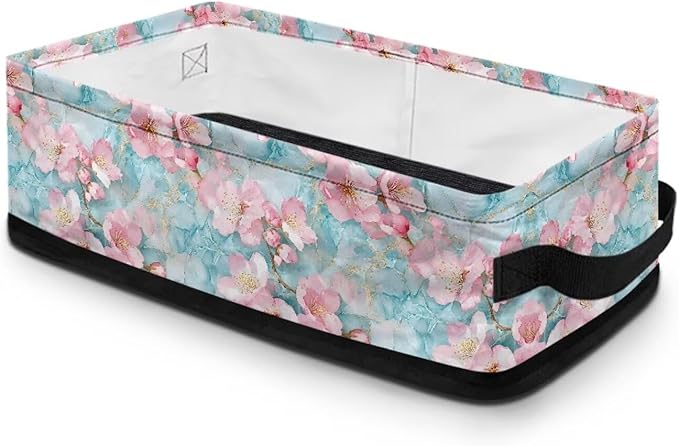 Storage Bins for Organizing Toilet Tank Topper Paper Basket Space-saving Stylish Shelf Bin Decorative Small Items Basket Holder Bathroom Accessories, Pink Flower Marble