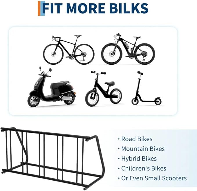 Floor Bike Rack,Single-Side 5-Bike Rack 60" L,Grid Bike Rack In Ground,Freestanding Bicycle Floor Parking Stand,Stand Bike Racks for Garages Streets Yards Bike Events