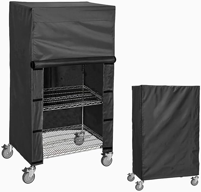 Storage Shelving & Garment Rack Cover, Dustproof Waterproof Protector for Wire Shelf, Heavy-Duty Nylon Buckle with Hook-and-Loop Closure, Fits 36" W x 18" D x 72" H (Black, Cover Only)