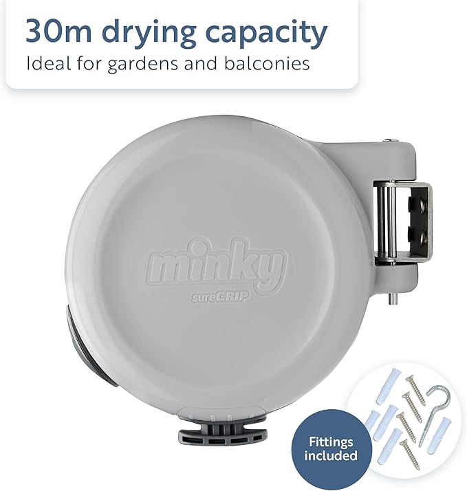 Minky Homecare Outdoor Retractable Dual Clothesline - Heavy Duty PVC Coated Line - Energy and Space Saving Removable Laundry Drying Line - 2 x 49 Feet