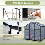 Heavy-Duty Polycarbonate Greenhouse with Double Flush Door, Rain Gutter & Adjustable Ventilation Window for Garden, Backyard or Sunroom Use (6x12 FT)