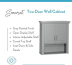 RiverRidge Somerset Two-Door Bathroom Storage, Gray Wall Cabinet, Grey, Set 1