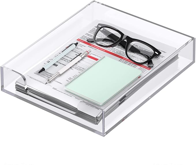 Acrylic Letter Tray, 5mm Thick Letter Organizer Storage A4 Paper File Tray Accessory Tray Single -Tier Desktop Document Holder with Non-Slip Rubber Pads and Stackable for Office and Home Use