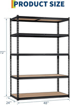 2500 LBS Heavy Duty Garage Storage Shelves, 5-Tier Adjustable Metal Shelving Unit, Storage Rack for Kitchen, Pantry, Basement, Bathroom & Laundry, 48" L x 24" W x 72" H