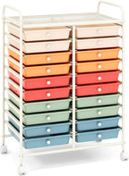 GOFLAME 20-Drawer Rolling Storage Cart, Multifunctional Art Craft Organizer Cart, Mobile Utility Storage Cart with Removable Drawers & Lockable Wheels, Craft Cart for Home Office School, Macaron Color