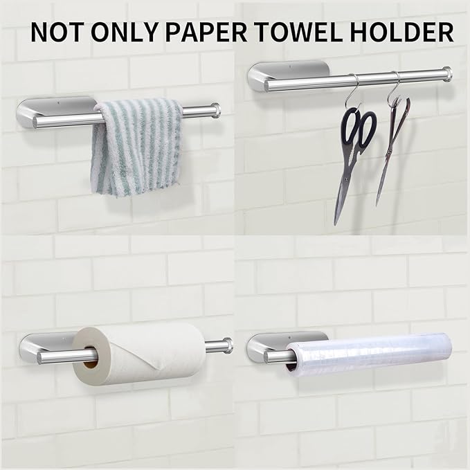 YeeBeny Silver Paper Towel Holder Kitchen Roll Holder, Paper Towel Holder - Self Adhesive or Drilling, Under Cabinet Paper Towel Rack, Wall Mounted Paper Towel(Silver)