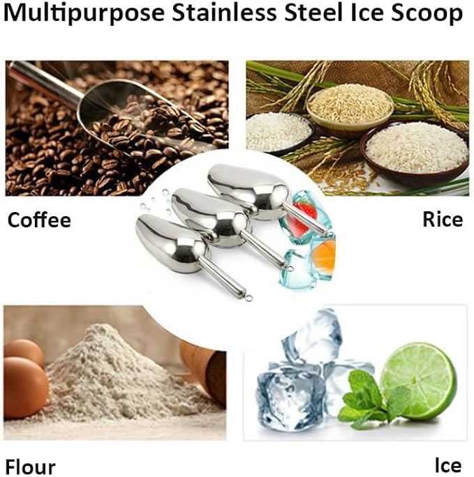 Set of 1 Ice Scoop, Stainless Steel Kitchen Ice Scoop for Canisters or Ice Maker, Food Scoops for Canisters, Freezer, Flour, Dry Foods, Coffee Beans, Pop Corn, Pet Dog Cat Food (Stainless Steel-M)