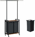 Rolling Laundry Sorter Hamper with Hanging Rack, 2-Section Clothes Organizer Cart with Top Shelf and Lockable Wheels, Heavy Duty Large Basket for Bathroom Bedroom