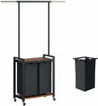 Rolling Laundry Sorter Hamper with Hanging Rack, 2-Section Clothes Organizer Cart with Top Shelf and Lockable Wheels, Heavy Duty Large Basket for Bathroom Bedroom