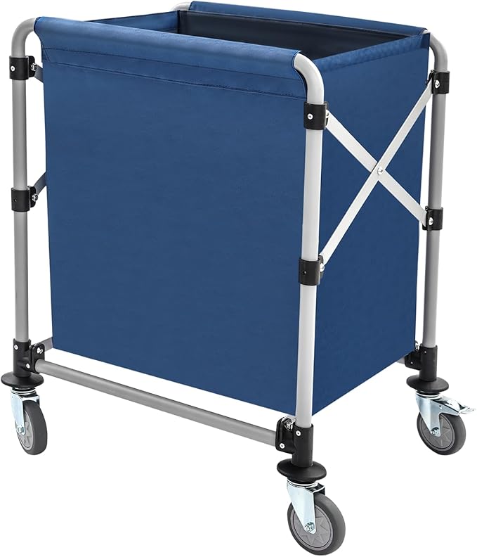 Commercial Laundry Cart with Wheels 220LBS Load Laundry Basket Foldable Laundry Cart with Removable Bag Rolling Laundry Sorter for Home, Hotel, Hospital (Blue)