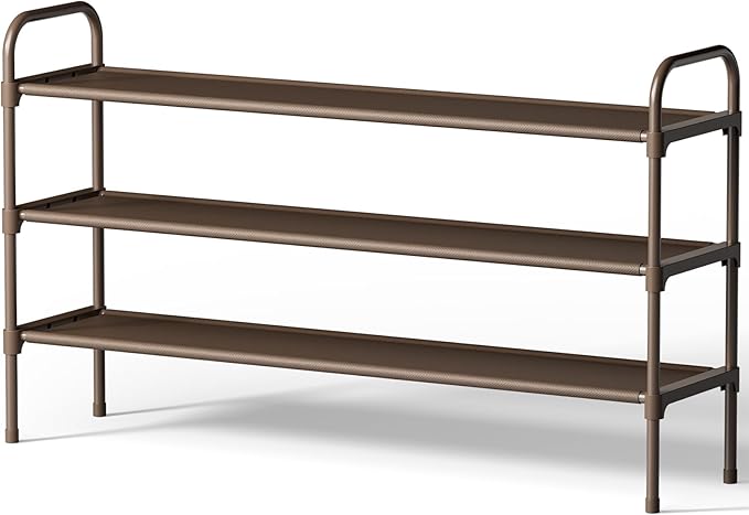 Kitsure Extra-Long Shoe Rack for Closet, Shoe Organizer for Front Door Entrance, Stackable Shoe Shelf, Detachable Closet Organizers and Storage, 39.0" Wide - 3 Tier, Brown