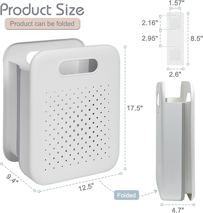 Large Collapsible Laundry Basket, Space-Saving Wall-Mounted Hamper Organizer for Home, Dorms, RVs, Measures 13" x 9.5" x 17.5" In