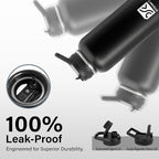 32 oz Insulated Water Bottle | Thickened Stainless Steel Vacuum Metal | Portable Sports Water Jug for Gym and Hiking with Straw, Carrier Bag, Handle Strap | BPA-Free 32 oz, Black