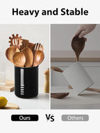 Utensil Holder, 6.7" Ceramic Kitchen Utensil Crock for Countertop Cooking, Modern Utensil Caddy Jar Organizer for Farmhouse Kitchen Counter Decor (Black)