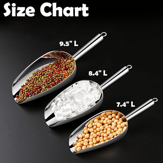 Set of 1 Ice Scoop, Stainless Steel Kitchen Ice Scoop for Canisters or Ice Maker, Food Scoops for Canisters, Freezer, Flour, Dry Foods, Coffee Beans, Pop Corn, Pet Dog Cat Food (Stainless Steel-M)