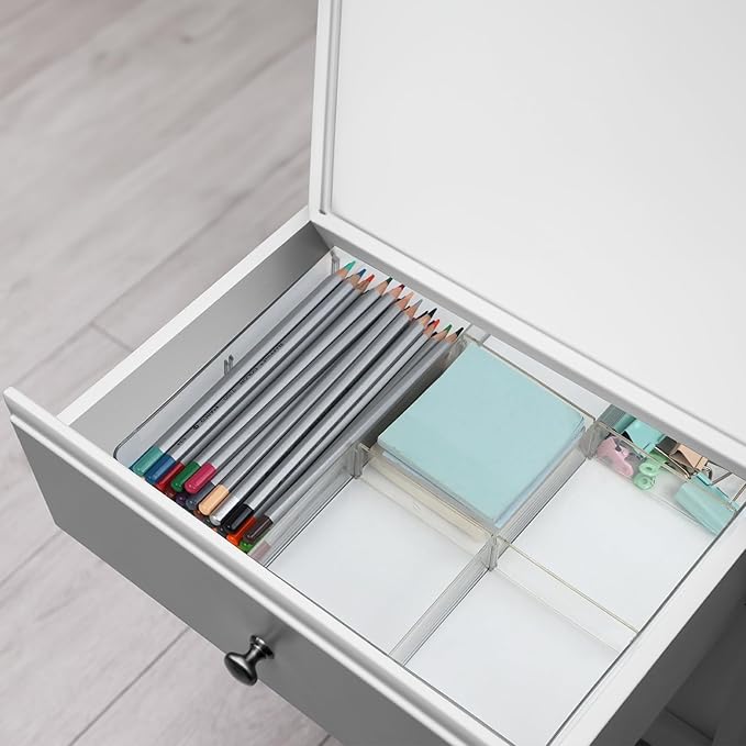 Adjustable Clear Drawer Organizer, Plastic Drawer Divider Tray with Removable 9 Sections for Desk,Bathroom,Office,Makeup,Junk