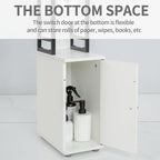 Small Bathroom Storage Cabinet, Narrow Side Bathroom Organizer w/Toilet Paper Roll Holder and Metal Frame, Slim Toilet Paper Storage Cabinet for Bathroom, White