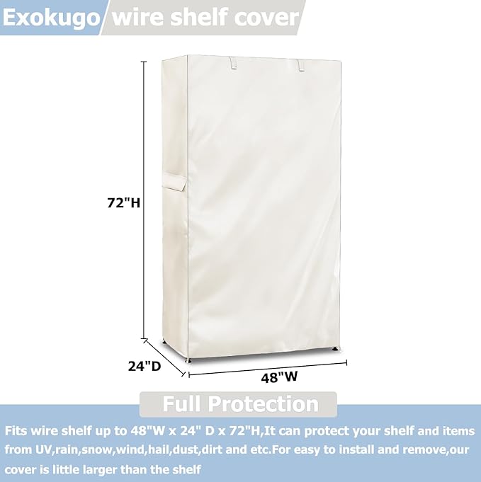 Wire Shelf Cover,600D Heavy Duty 100% Waterproof Shelf Covers for Wire Shelving,Outdoor Storage Shelves Cover for Metal Rack,48" W x 24" D x 72" H,Beige