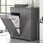 Haotian Tilt-Out Bathroom Laundry Cabinet Hidden Hamper Organizer with Double Baskets and Drawers Storing Unit Storage, Grey BZR33-DG