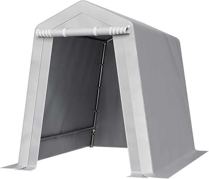 VEVOR 6x8x7 FT Heavy-Duty Portable Outdoor Storage Shed Tent, Waterproof Carport Garage Shelter with Roll-Up Zipper Door & Vents, UV-Resistant Canopy for Motorcycle, Bike, Lawn Mower, Tools, Gray