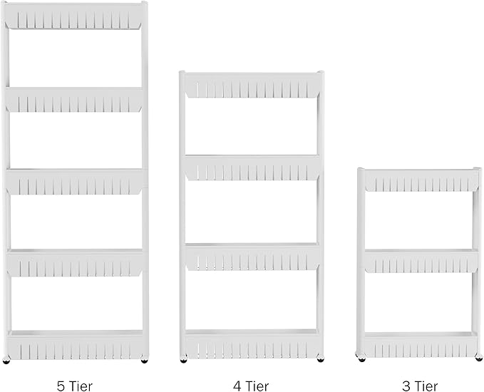 Lavish Home 3 Tier Shelf Rolling Cart - Narrow-Space Kitchen or Bathroom Shelf Organizer Cart - Slim Slide-Out Storage Shelves for Kitchen, Bathroom, Laundry and Pantry