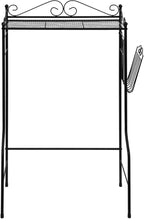 MyGift Over The Toilet Standing Shelf Storage with Magazine Basket, Freestanding Bathroom Space Saver Organizer Rack, Black Metal Vintage Scrollwork Accents