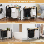 Laundry Hamper Cart, 2-Compartment Laundry Basket with Wheels, 93L Laundry Sorter with Removable Bags and Handle, for Bathroom, Dorm, Laundry Room