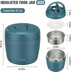 Thermo Food Jar for Hot Food Adults 32OZ Soup Thermo Lunch Containers Wide Mouth Vacuum Insulated Stainless Steel Leakproof Bento Box with Spoon (lake blue)