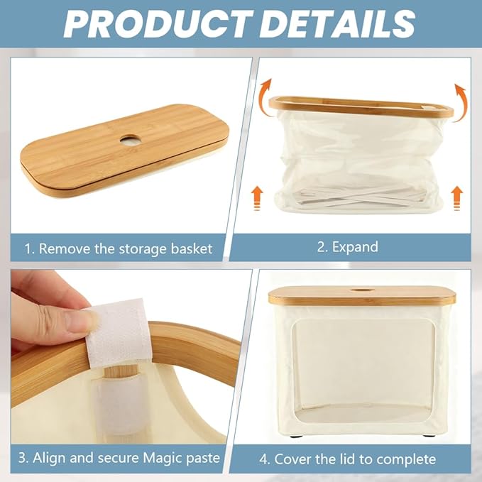 Extra Toilets Roll Storage for 12 Rolls, Toilet Paper Storage with Bamboo Lid, Collapsible Bathroom Toilets Papers Holder Organizer(Color:Beige)